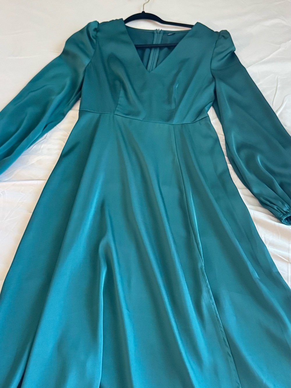 Shein Teal V-Neck Long Sleeve A-Line Dress - Women